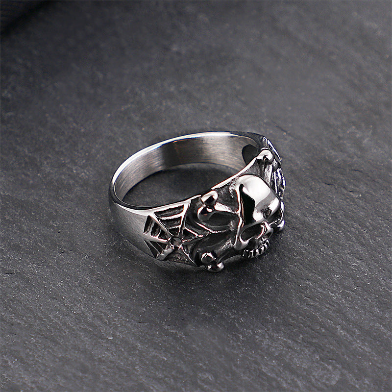 Titanium Steel Skull Punk Men's Ring - Bold European and American Style, Wholesale Available