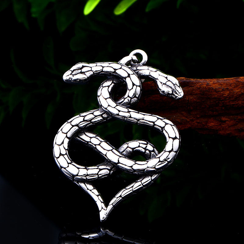 Vintage-Inspired Men's Titanium Steel Snake Pendant - Retro European and American Design