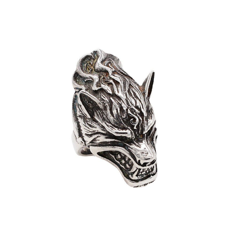 Retro Domineering Wolf Head Men's Titanium Steel Ring - Everyday Genie Collection