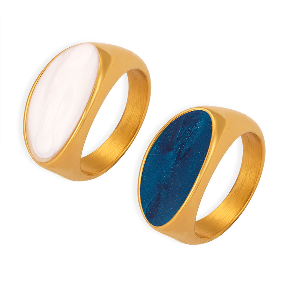 Golden Geometric Enamel Glaze Ring - Stylish Retro Women's Jewelry