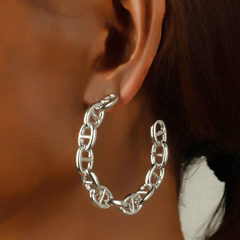 Exaggerated Metal Chain Earrings Set - Vienna Verve Collection