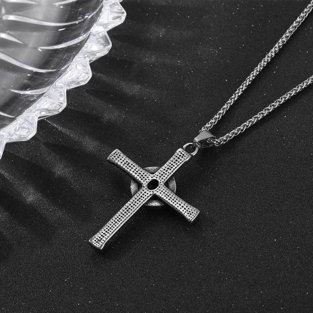 Titanium Steel Cross Pendant Necklace with Turquoise Accent for Men