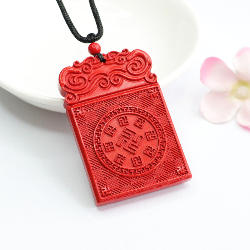 Auspicious Cloud Bagua Pendant with Red Sand and Cinnabar Stone