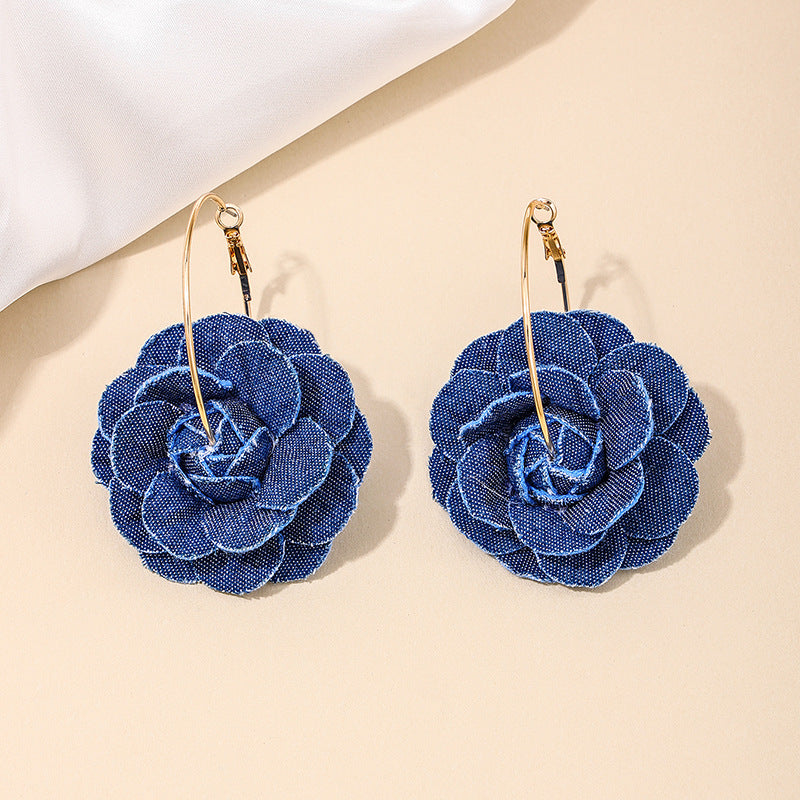 Retro Rose Denim Earrings with Artisan Craftsmanship and Boho Flair