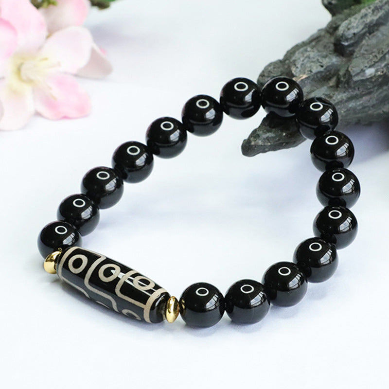 Fortune's Favor Sterling Silver Black Agate Beaded Bracelet