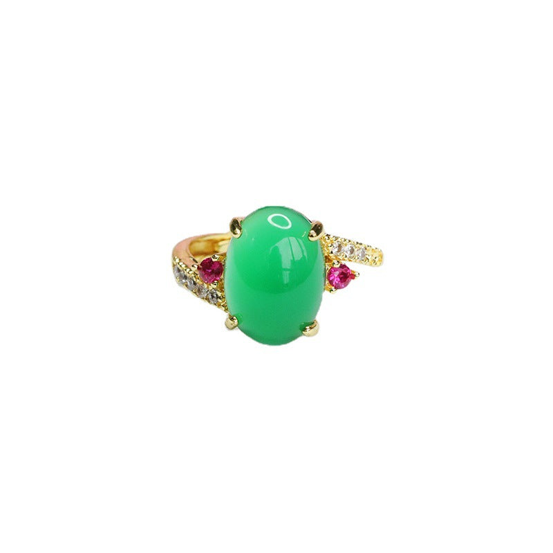 Imperial Green Chalcedony Zircon Ring with Sterling Silver