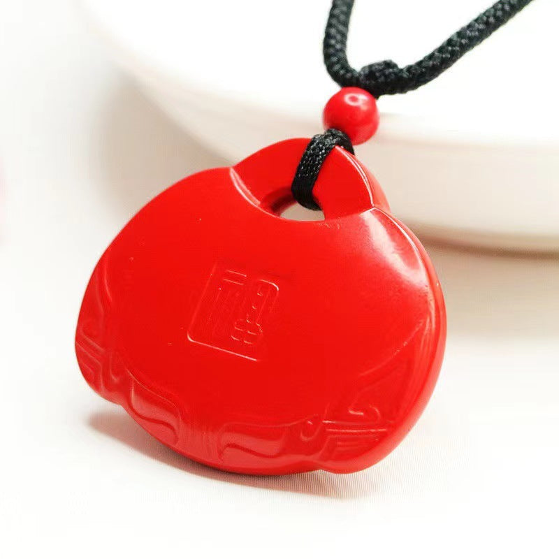 Vermilion Ruyi Blessing Pendant with Cinnabar Stone