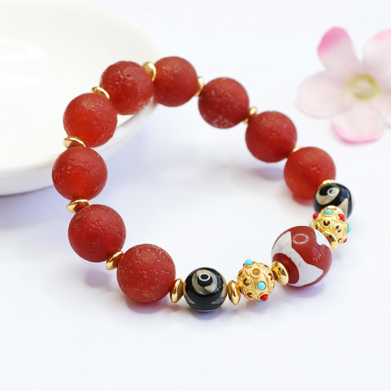 Heavenly Bead Old Material Red Agate and Chalcedony Sterling Silver Bracelet