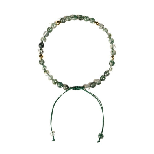 Lucky Agate Bracelet with Hand-Woven Green Aquatic Plant Crystal Beads for Women