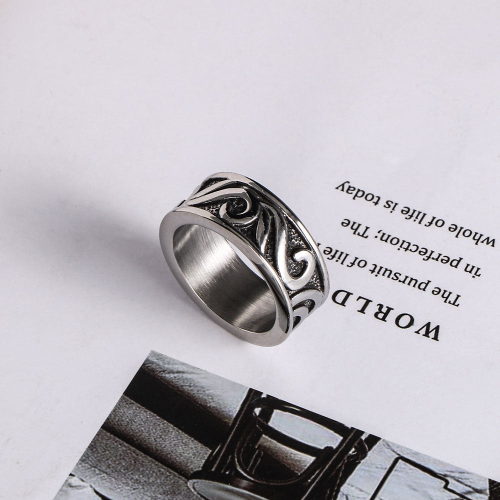 Men's Retro Sun Pattern Titanium Steel Ring - Trendy Personalized Single Ring