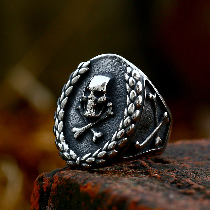 Wholesale Retro U-Shaped Titanium Steel Skull Ring for Men - European and American Style