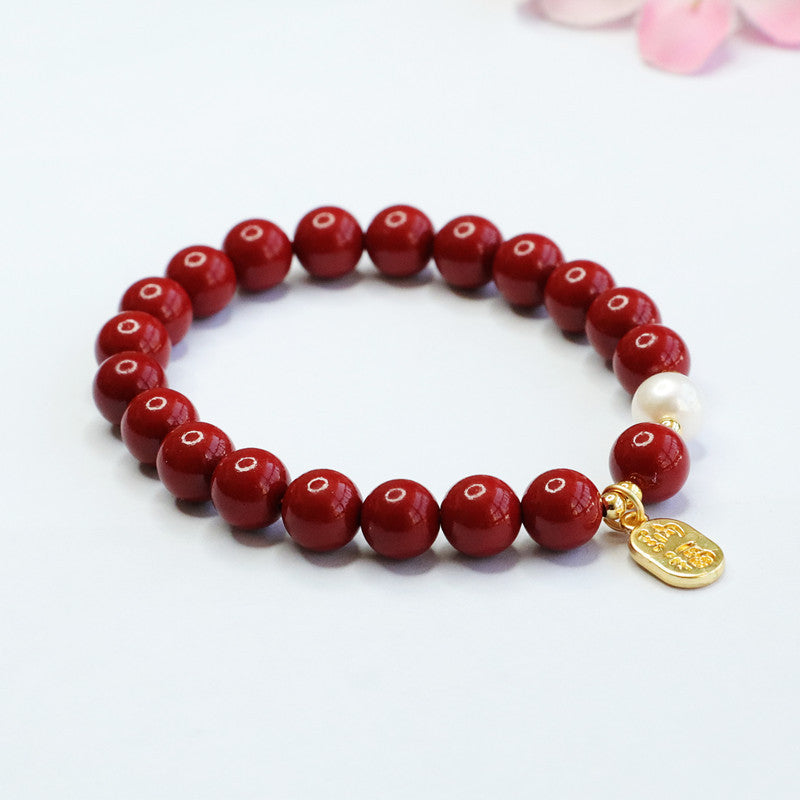 Fortune's Favor Sterling Silver Bracelet with Purple Gold Sand and Cinnabar Stone