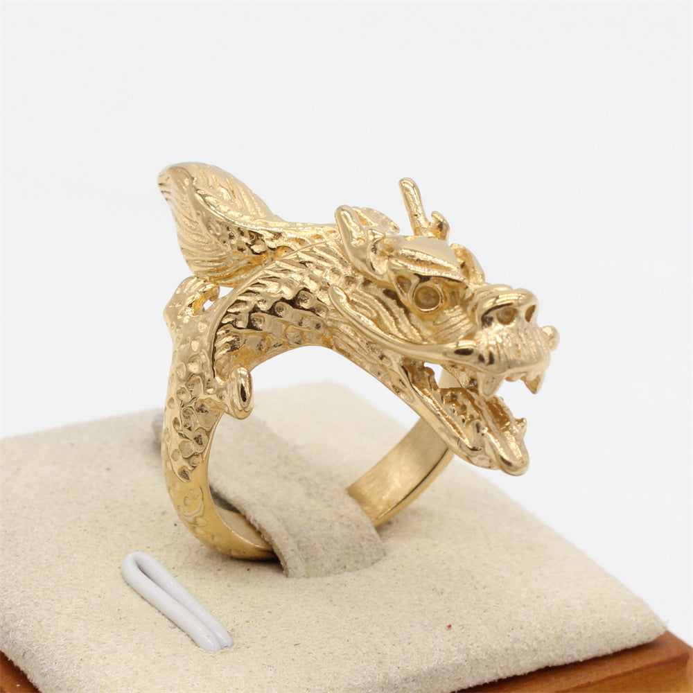 Retro Chinese Dragon Titanium Steel Ring for Men