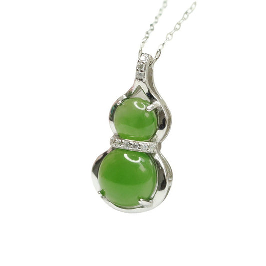 Hotan Jade and Russian Jasper Gourd Necklace with Sterling Silver Inlay