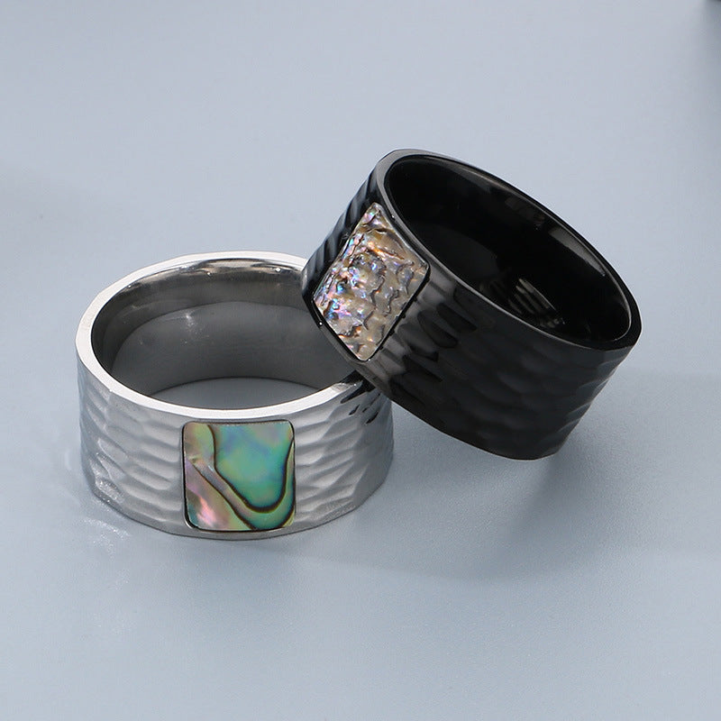 Stylish Abalone Shell Embossed Stainless Steel Men's Ring