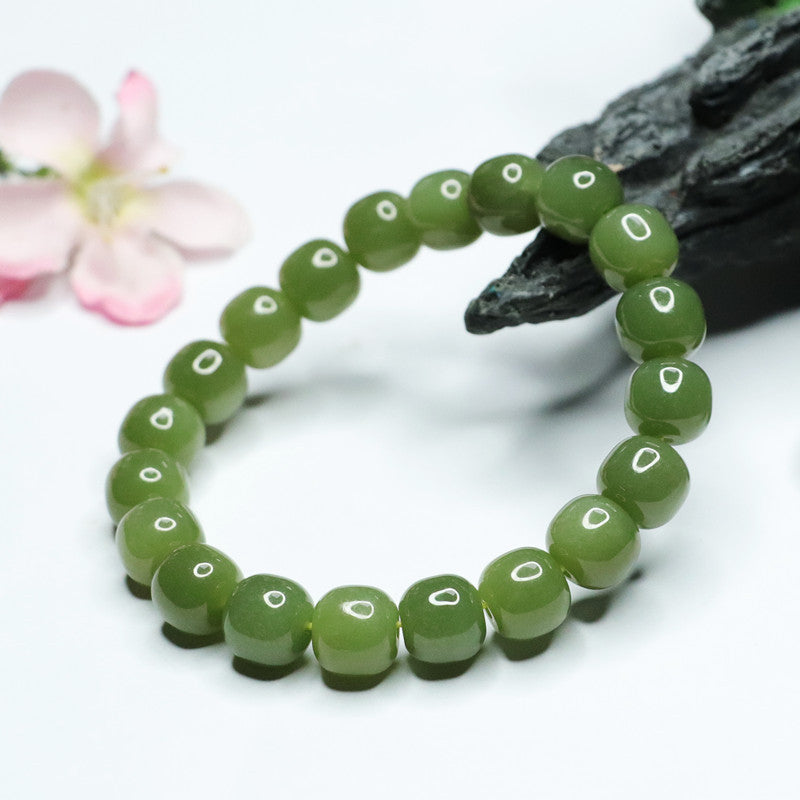 Fortune's Favor Sterling Silver Bracelet with Natural Hotan Jade and Jasper Beads