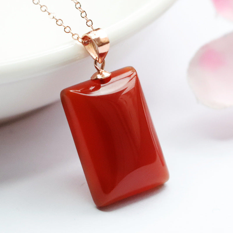 Rectangular Red Agate Sterling Silver Pendant