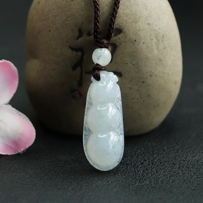 Elegant Four Kidney Beans Carved Jade Pendant with Sterling Silver