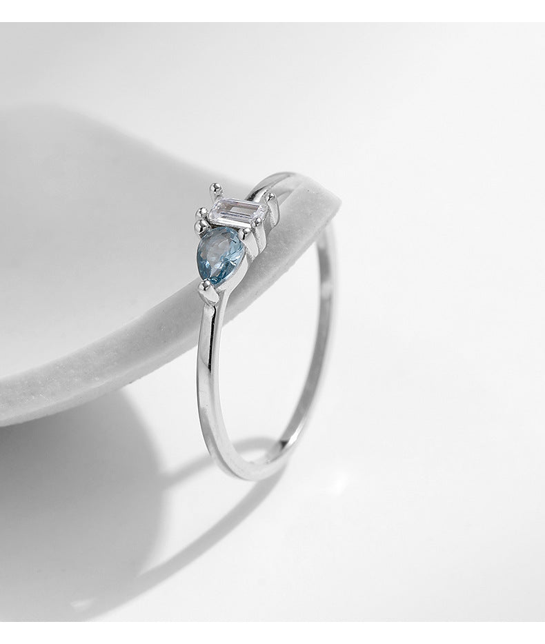 Exquisite Ocean Blue Zircon Sterling Silver Women's Stackable Ring