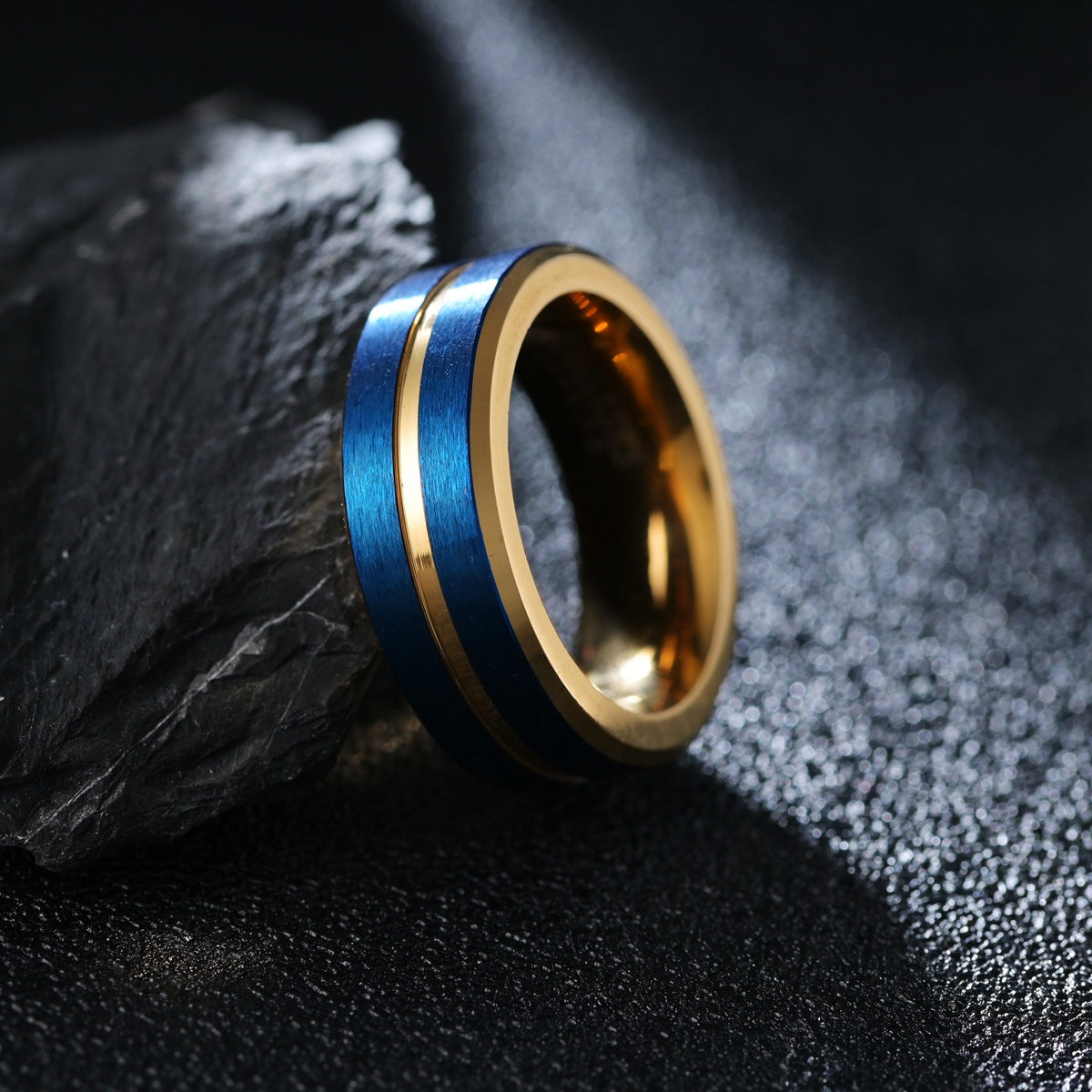 8MM Blue and Gold Tungsten Steel Men's Ring - Everyday Genie Collection