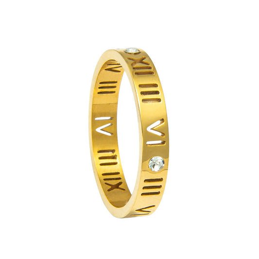 Stylish Stainless Steel Roman Numeral and Diamond Couple's Letter Ring for Men | European and American Design