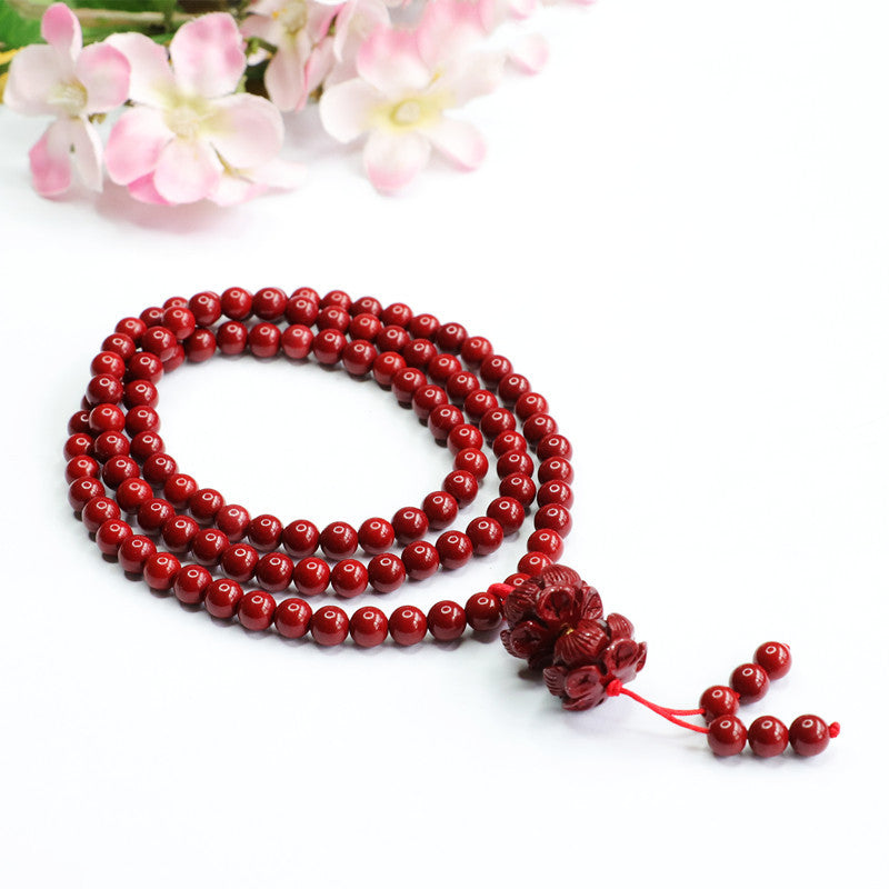 Buddha Beads Bracelet with Cinnabar Stone and Sterling Silver