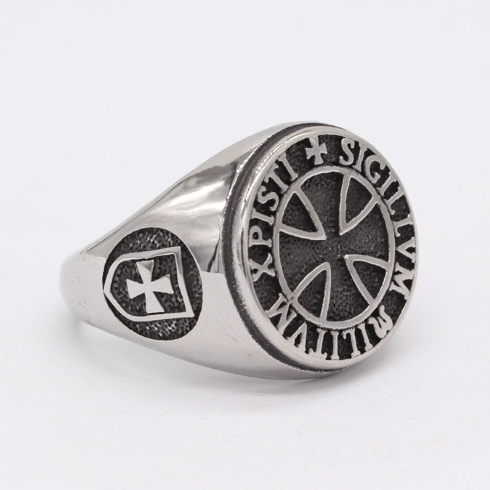 Crusades Teutonic Cross Round Titanium Steel Ring for Men