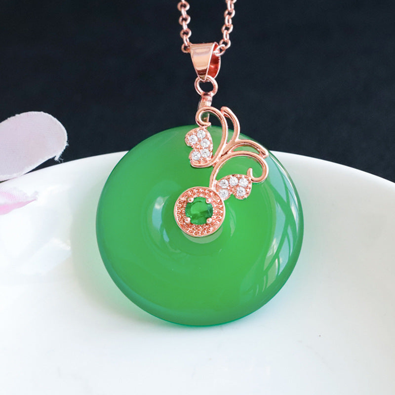 Emperor Chalcedony Butterfly Pendant Necklace in Rose Gold