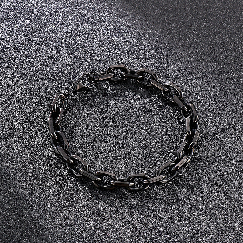 Men's Black-Plated Titanium Steel O-Chain Bracelet with Dominant European and American Style