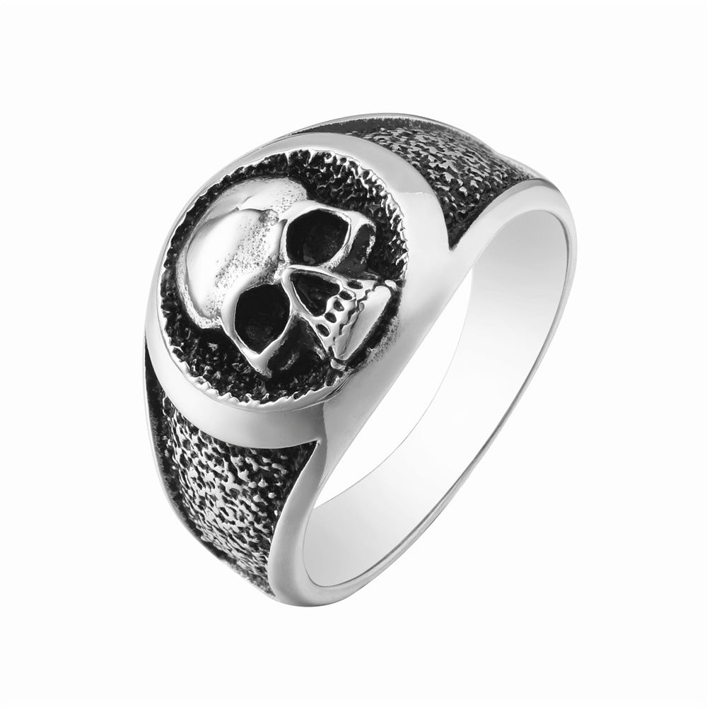 Personalized Retro Men's Skull Titanium Steel Ring - European and American Wholesale Jewelry