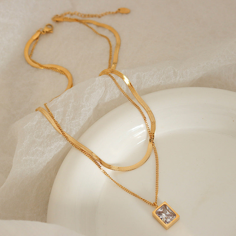 Elegant Gold-Plated Titanium Steel Necklace with Zircon Pendant