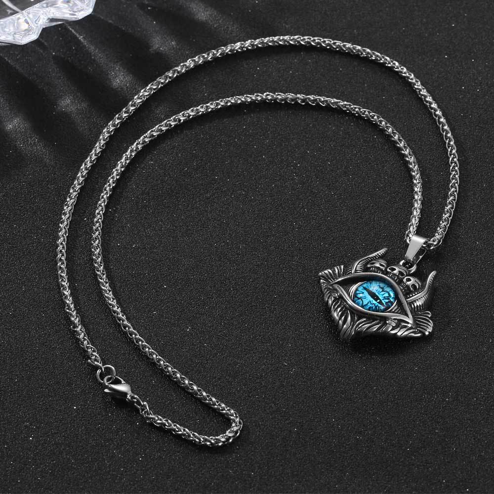 Titanium Steel Blue-Eyed Skull Pendant Necklace for Men - Hip-Hop Rock Style