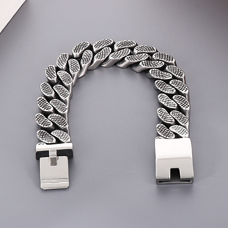 Punk Retro Stainless Steel Cuban Chain Bracelet for Men - Trendy and Personalized Accessory