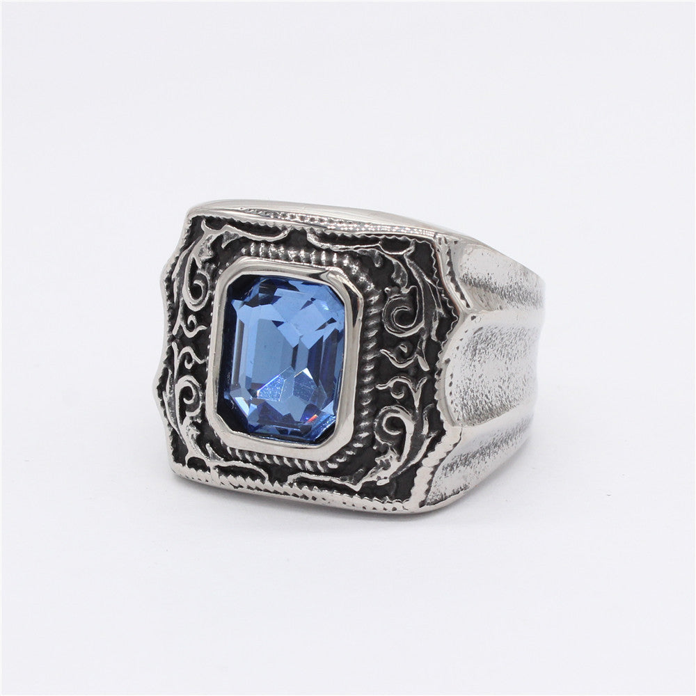 Palace Style Rectangle Zircon Titanium Steel Ring for Men