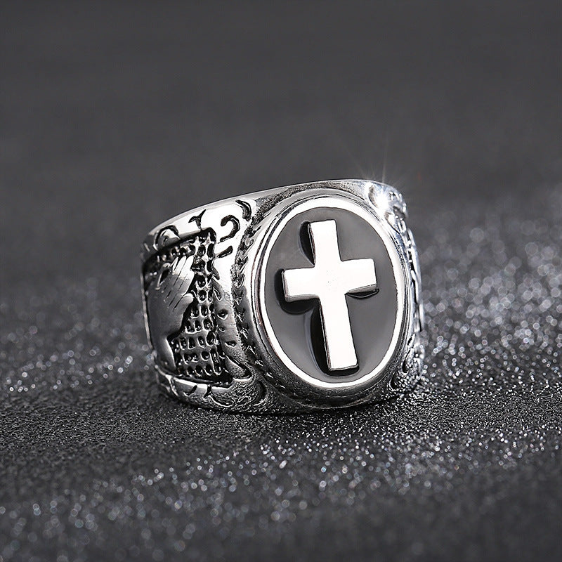 Retro Cross Punk Style Stainless Steel Wrench Ring for Men - Wholesale Titanium Steel Jewelry