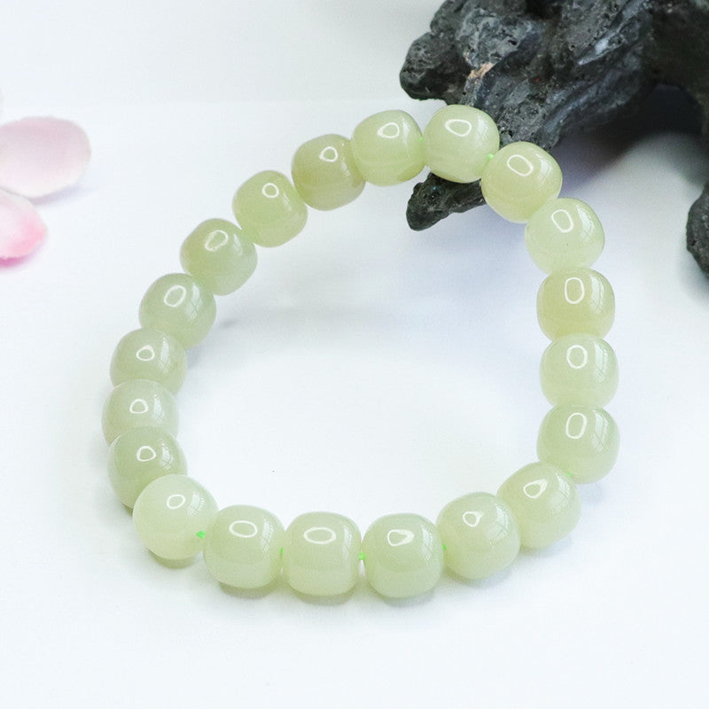 Clear Water Barrel Beads Jade Bracelet with Sterling Silver Needle