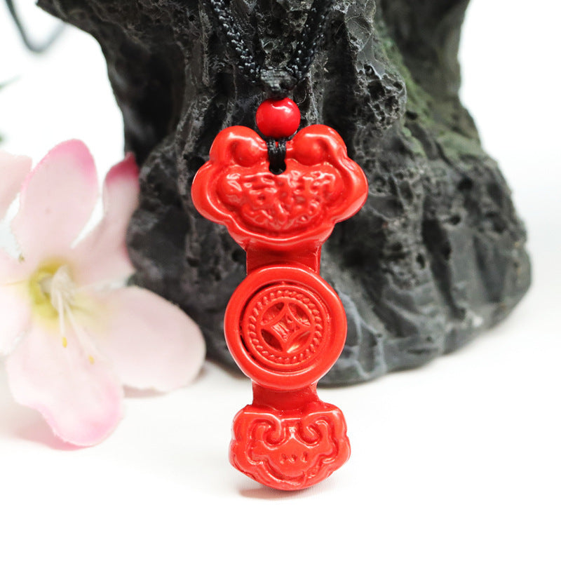 Cinnabar Auspicious Ruyi Pendant, Red Sand Pendant Jewelry