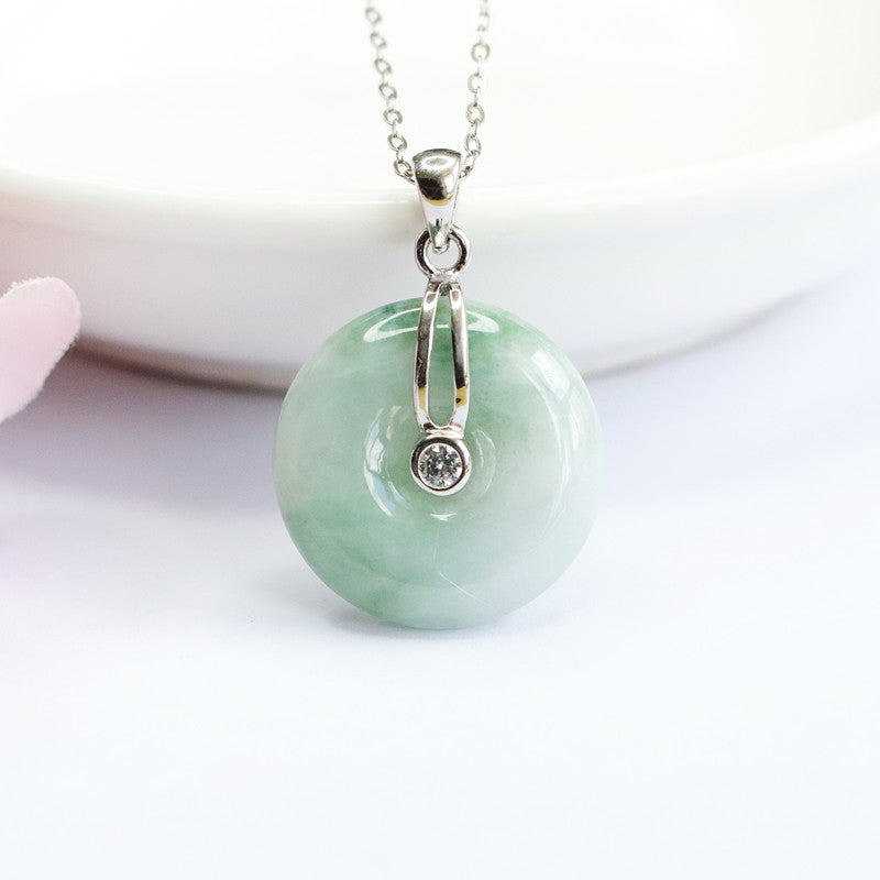 Sterling Silver and Natural Jade Necklace with Fortune's Favor Buckle