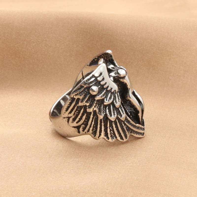 Titanium Steel Angel Wing Ring - Retro Men's Accessory for Timeless Style