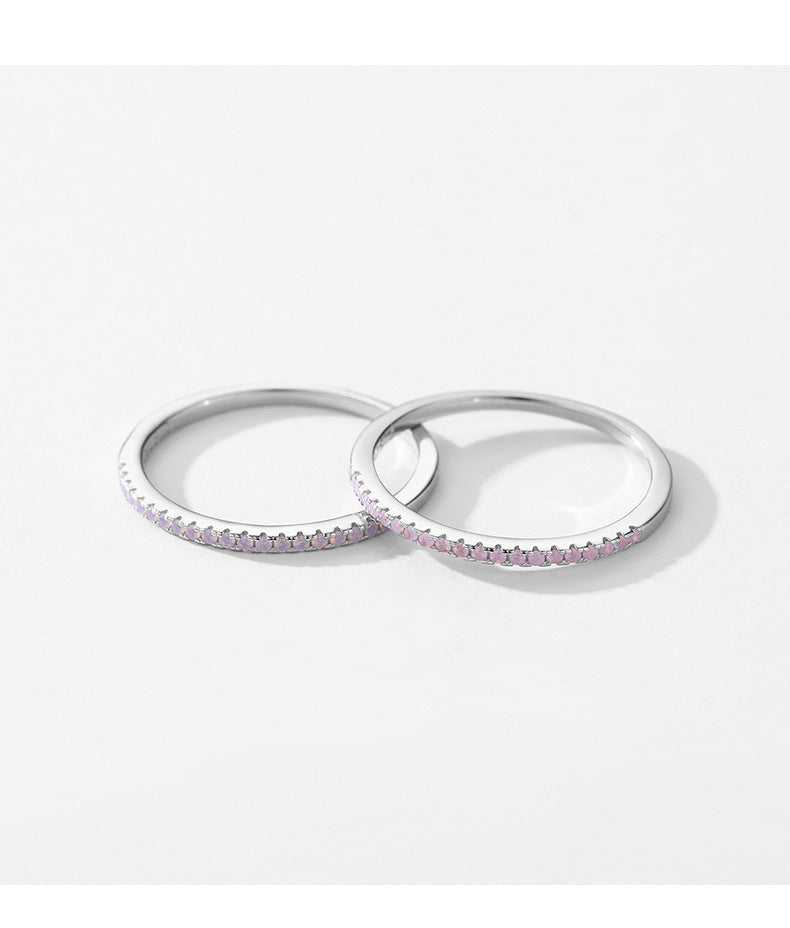 Sterling Silver Ring with Pink Crystal - Niche Design for Fashion-Forward Women