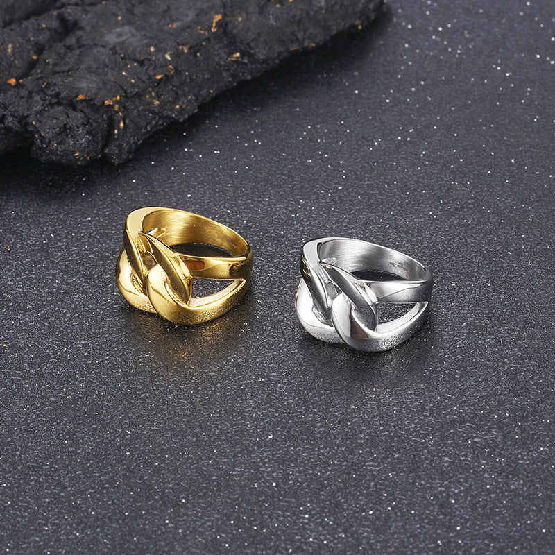 Hip-Hop Inspired Polished Titanium Steel Men's Ring with Wide Chain Design - Perfect Autumn Gift