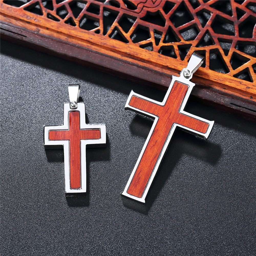 Wood Latin Cross Titanium Steel Pendant for Men