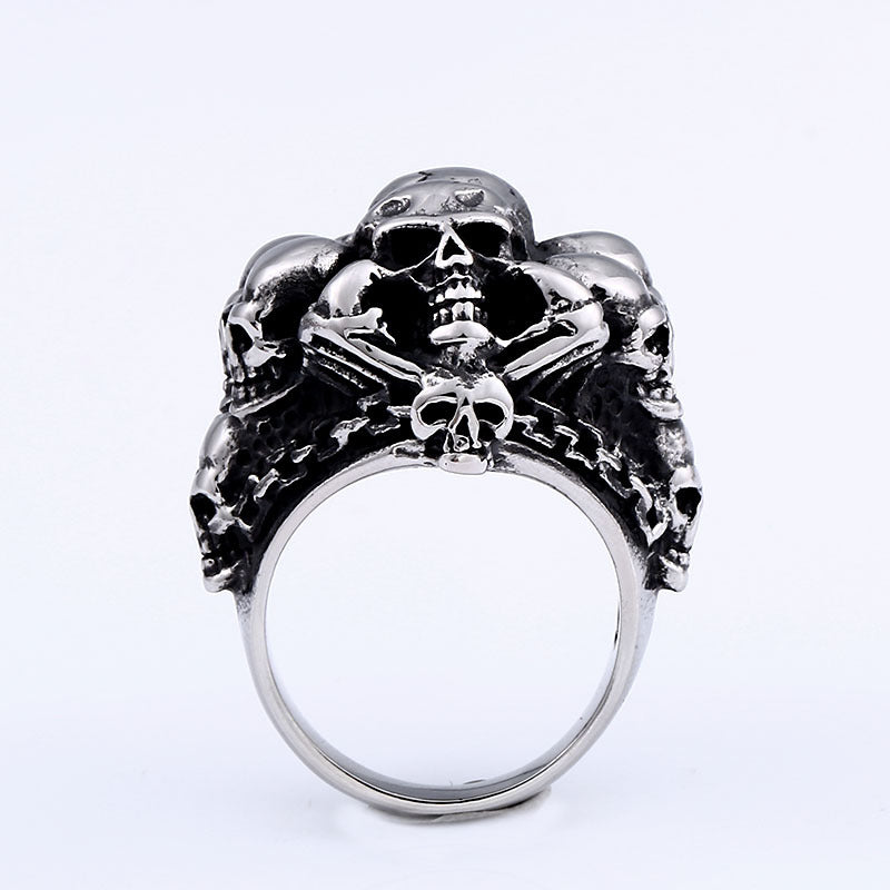 Titanium Steel Punk Skull Ring for Men - Retro European and American Style