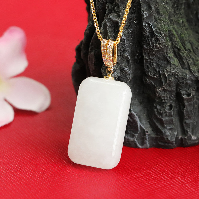 White Jade Zircon V Necklacecrafted with Natural Hotan Jade