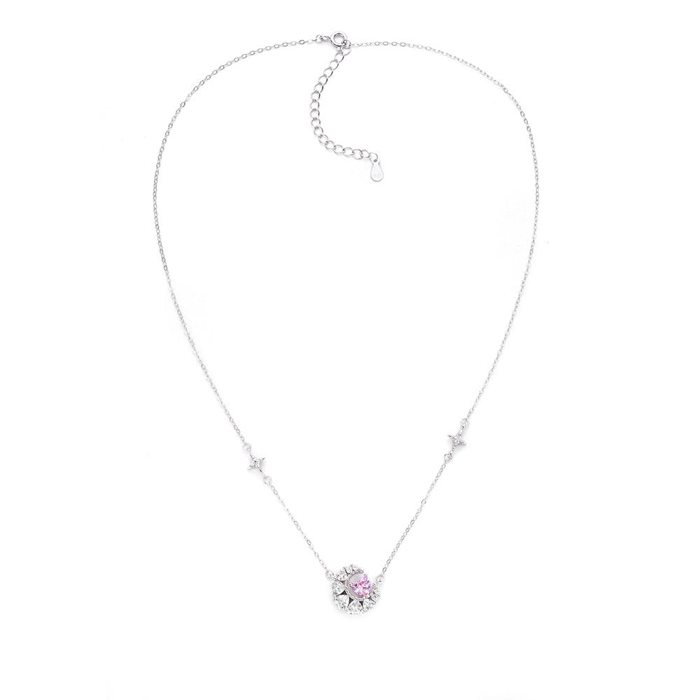 Dream Moon Heart Shape Zircon Silver Necklace