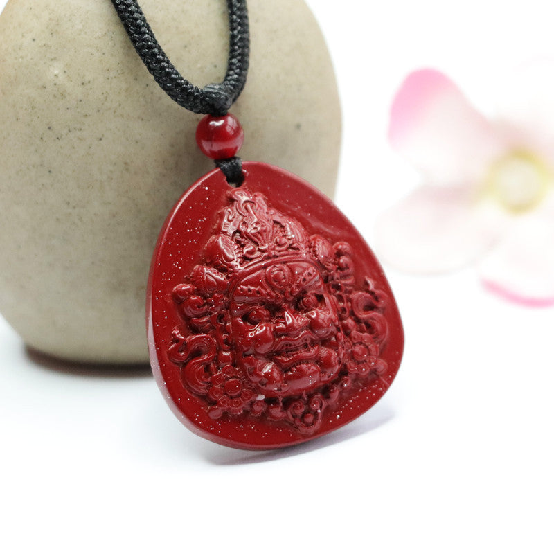 Zhong Kui Head Statue Sterling Silver Cinnabar Stone Pendant