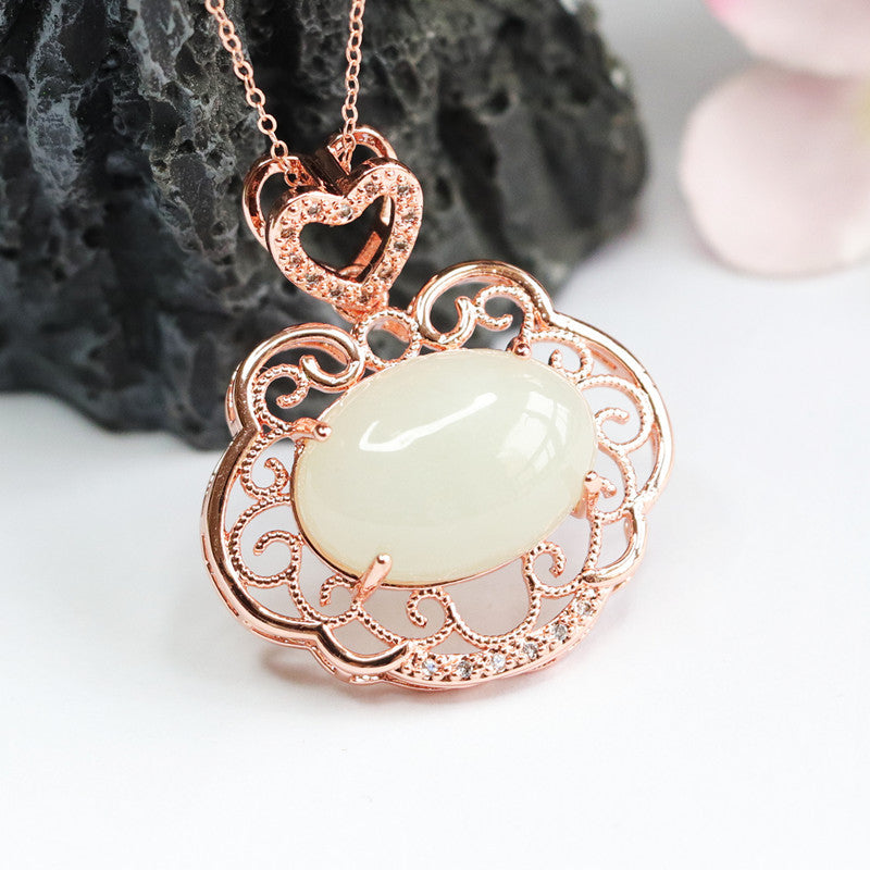 Hetian Jade Ruyi Cloud Hollow Love Zircon Necklace