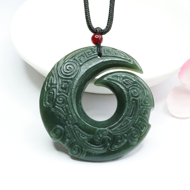 Hetian Jade Antique Pingan Buckle Necklace crafted in Blackish Green for a luxurious touch