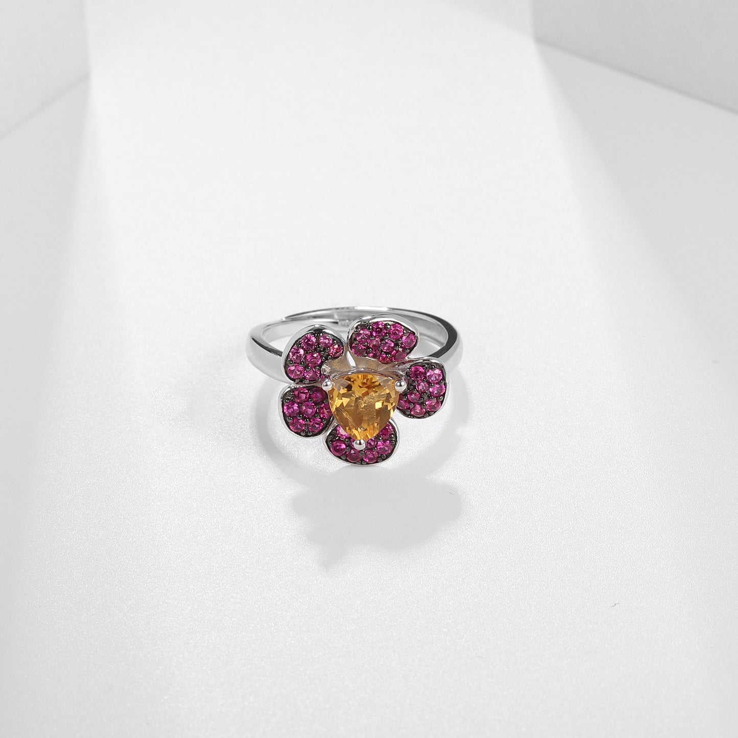 Flower Blossom Natural Gemstones Silver Ring