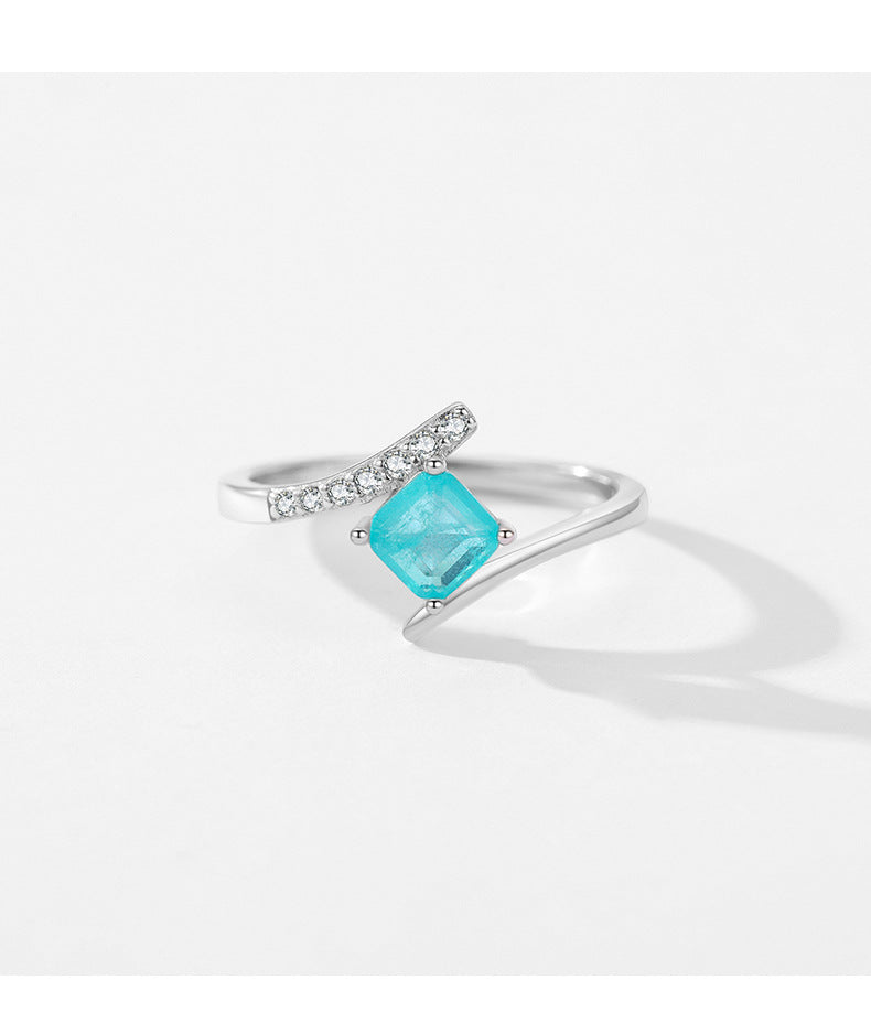 Elegant Sterling Silver Ring with Imitation Paraiba Tourmaline - Fashionable Ins Style Index Finger Ring for Women